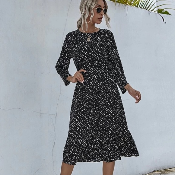 SHEIN Dresses & Skirts - NWOT black and white polka dot midi dress